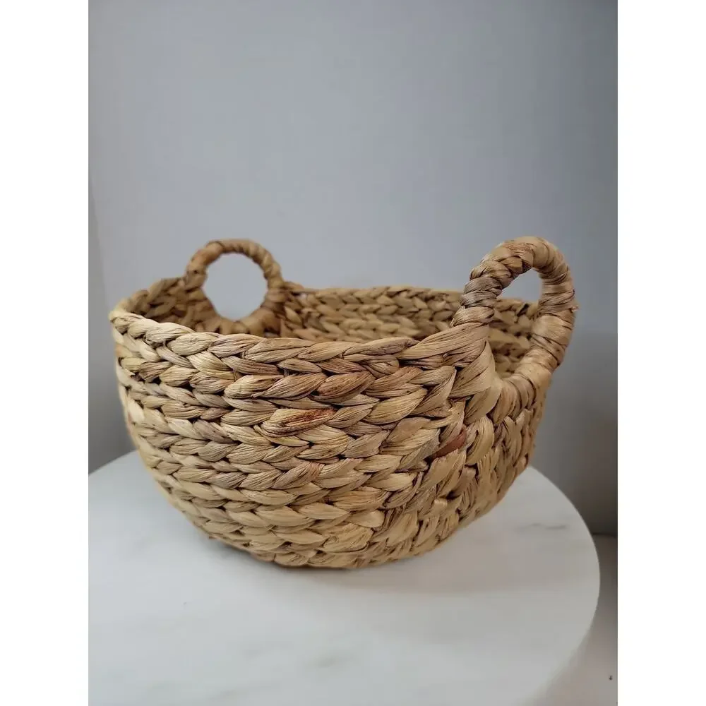 Natural Woven Basket, Round With Handles And Flat Bottom For Home Decor /storage
